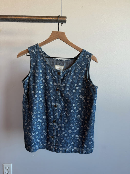 Vintage Floral Print Denim Tank