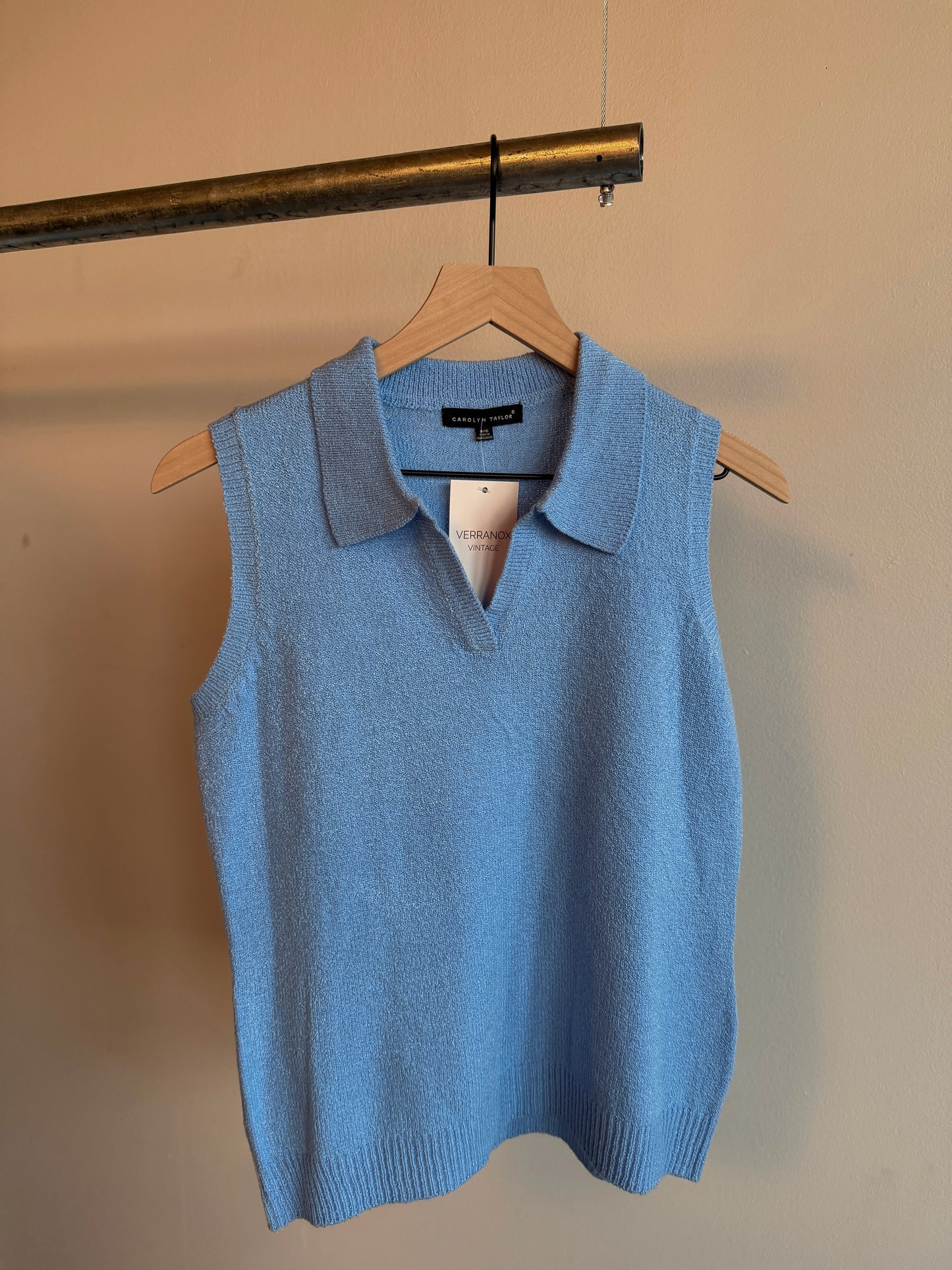 Vintage Carolina Blue Knitted Collared Tank