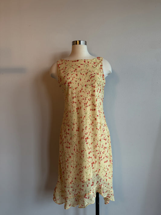 90s Canary Yellow Shift Midi Dress