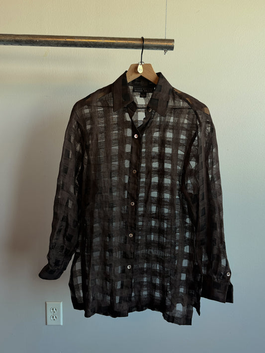 Vintage Sheer Chocolate Button Down Blouse