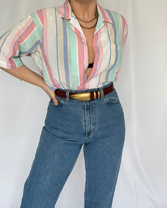 Vintage Multi Color Linen Style Button Down