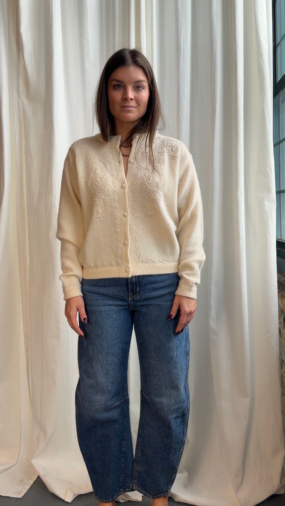 90s Lambswool Embroidered Cardigan