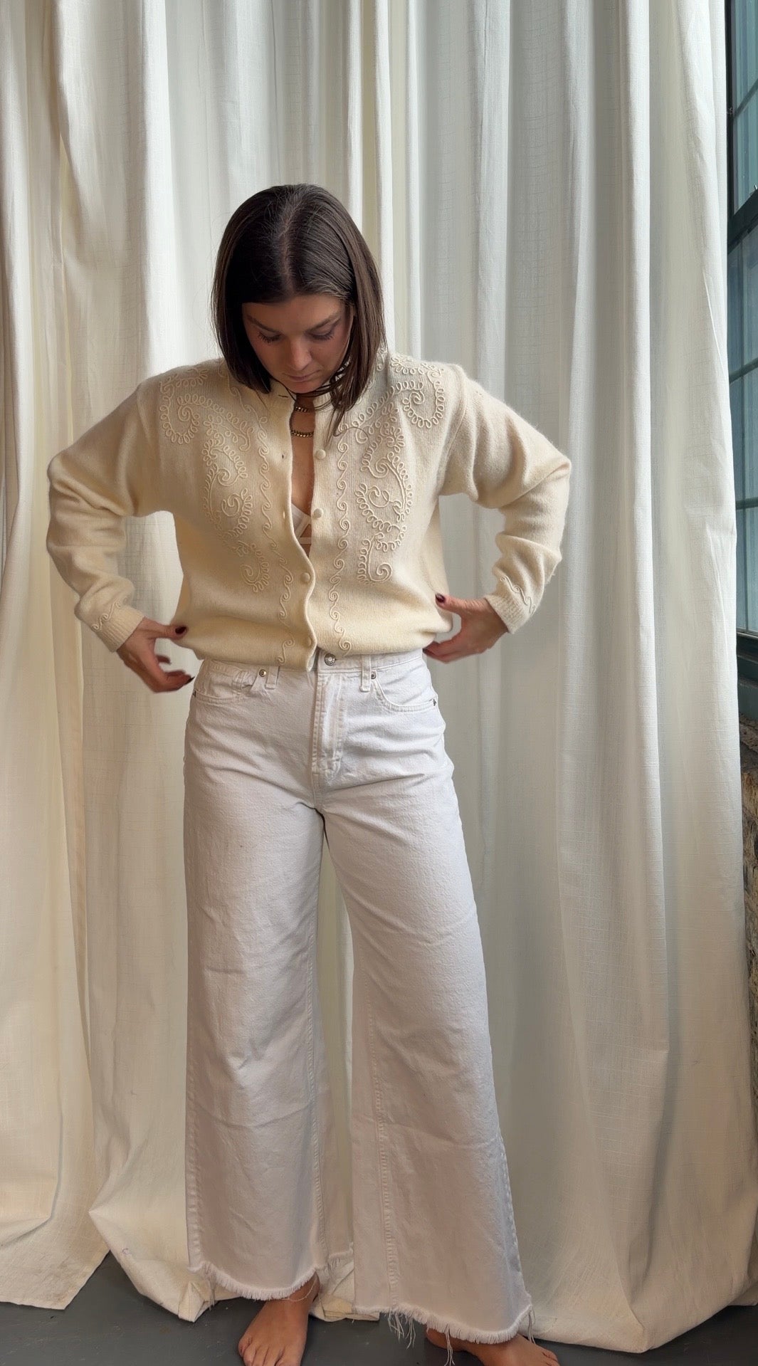 90s Lambswool Embroidered Cardigan