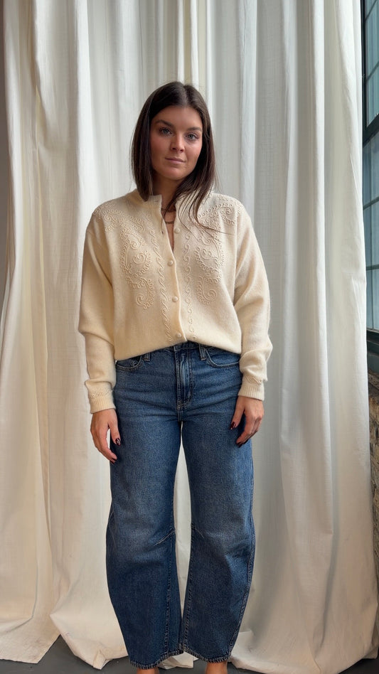 90s Lambswool Embroidered Cardigan