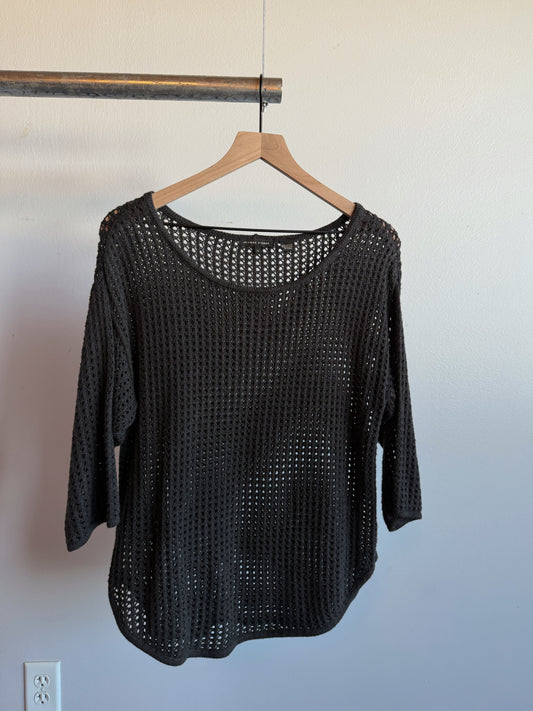 Cropped Black Crocheted Blouse