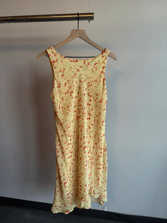 90s Canary Yellow Shift Midi Dress