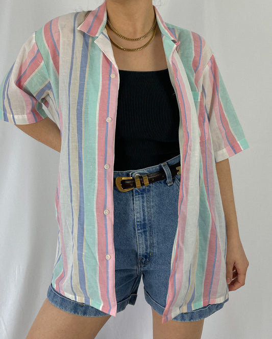 Vintage Multi Color Linen Style Button Down
