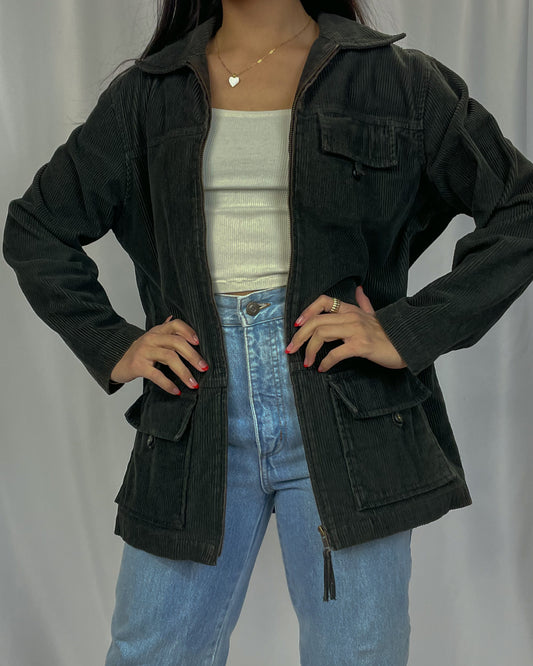 Vintage Espresso Corduroy Zip Up Jacket